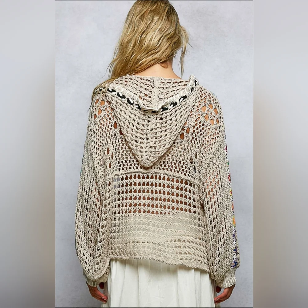 🐼#1109 POL Desert Bloom Crochet Zip Cardigan - Picture 4 of 5